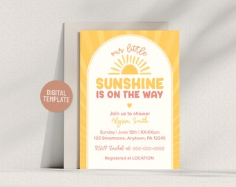 Invitación para baby shower con girasoles rosas y amarillos (descarga digital)