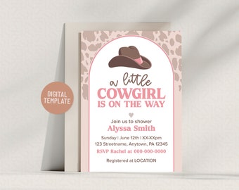 Invitación de baby shower de vaquera rosa: Plantilla editable de 5x7 (descarga digital)