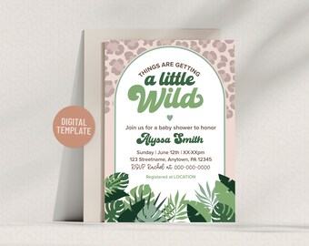 Invitación para baby shower de safari en la jungla: Plantilla editable (descarga digital)