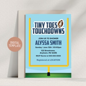 Touchdowns e convite temático de futebol dos dedos dos pés para chá de bebê | Modelo editável 5x7 download instantâneo