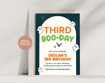Invitación de cumpleaños con temática de fantasmas espeluznantes para niñas / Plantilla editable para fiesta de Halloween de 5 x 7 "Boo-Day"