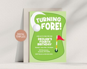 Editable Golf-Themed Boy's 4th Birthday Invitation | 5x7 Digital Template | Instant Download