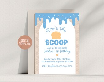 Invitación de cumpleaños de helado: Plantilla editable para niño (descarga digital)