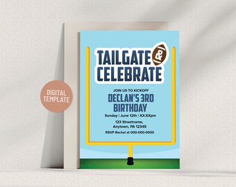 Invitación a fiesta de cumpleaños con temática de fútbol para celebrar y hacer cola para cualquier edad / Plantilla editable 5x7 Descarga instantánea