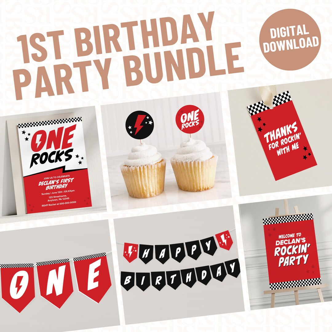 One Rocks First Birthday One Rocks Boys Rock and Roll Theme 1st Birthday Party Bundle Pack ...
