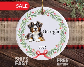 Personalized Australian Shepherd christmas ornament, custom Australian Shepherd  ornament, shepherd puppy christmas ornament, Dog lover gift