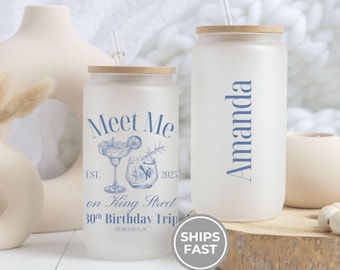 30. Geburtstag Eiskaffeetasse, Charleston Milchglasbecher, kundenspezifische 30. Geburtstag Mädchen Reise Partygeschenk, personalisierte Geburtstag Glasbecher
