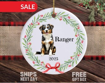 Personalized Australian Shepherd christmas ornament, custom Australian Shepherd  ornament, shepherd puppy christmas ornament, Dog lover gift