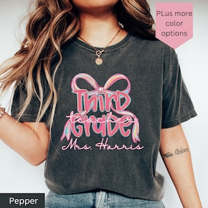 Comfort Colors Teacher Shirt, Third Grade Back to School Teacher Tshirt, Coquette Girly Bow School 3rd Grade Tee, Custom Gift for Teacher