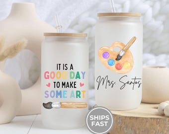 Personalisierter Kunstlehrer Becher, Benutzerdefinierte Kunstlehrer Wertschätzung Geschenk, Benutzerdefinierte Glas mit Strohhalm, Kaffeeglas für Künstler, Geschenk für Kunstliebhaber