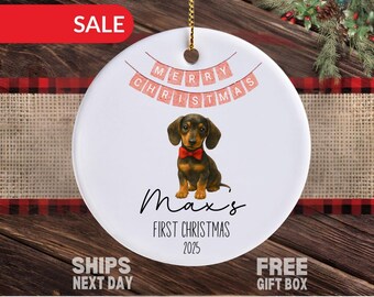 Personalized Dachshund First Christmas ornament, custom Dachshund Wiener Dog 1st Xmas ornament, Doxie puppy 1st christmas ornament