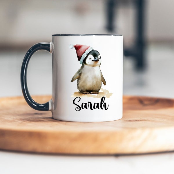 Custom Christmas Penguin Mug, Cute Christmas penguin personalized coffee mug, Merry Christmas Mug, Custom Stocking Stuffer Mug, Xmas Gift