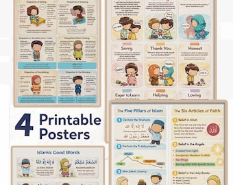 Paquete de carteles educativos islámicos: Cinco pilares, buenas palabras, comportamientos y etiqueta (descarga digital)