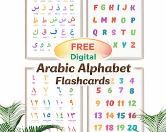 Conjunto de pósteres con los números del alfabeto inglés y árabe (Hijaiyah) – Material didáctico (descarga digital)