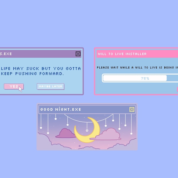 retro sticker, windows error sticker, error sticker, pop window, y2k,  retro, pastel, aesthetic sticker,  moon and stars