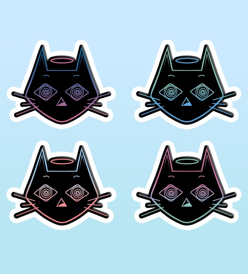 Cat Sticker, Black Cat Stickers, Neon Color Sticker, Spiral, Hypnotize ...