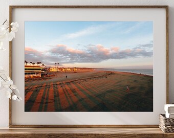 Impresión de atardecer en el muelle de Newport Beach, arte mural costero