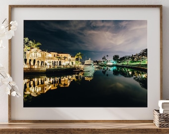 Impresión de los canales de Newport Beach, fotografía del condado de Orange, arte mural costero