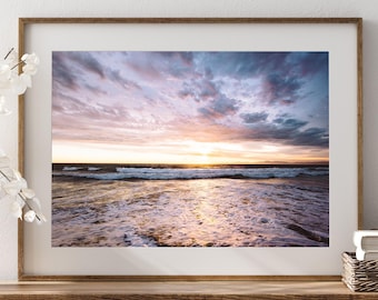 Impresión de atardecer en Redondo Beach, arte mural costero de California