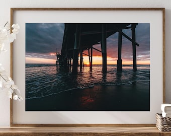 Impresión de atardecer en el muelle de Newport Beach, arte mural costero del condado de Orange