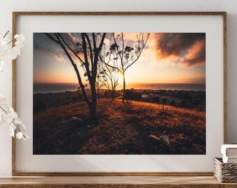 Impresión de atardecer en el océano, Palos Verdes Estates, arte mural costero de California