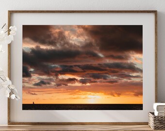 Impresión del atardecer de Waikiki, Fotografía costera de Honolulu, Hawái, Arte mural