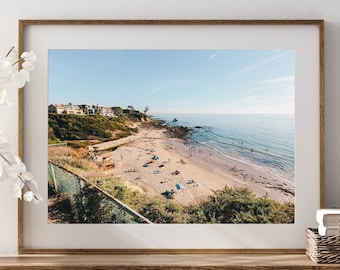 Impresión de la costa de California, vista veraniega desde un acantilado en la playa, arte mural costero