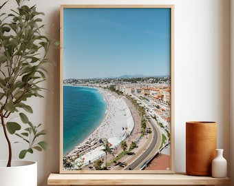 Bonita impresión fotográfica costera de Francia, Océano Azul, Promenade des Anglais