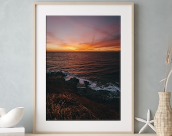 Lámina decorativa con atardecer en Palos Verdes y paisaje oceánico, arte mural costero de California