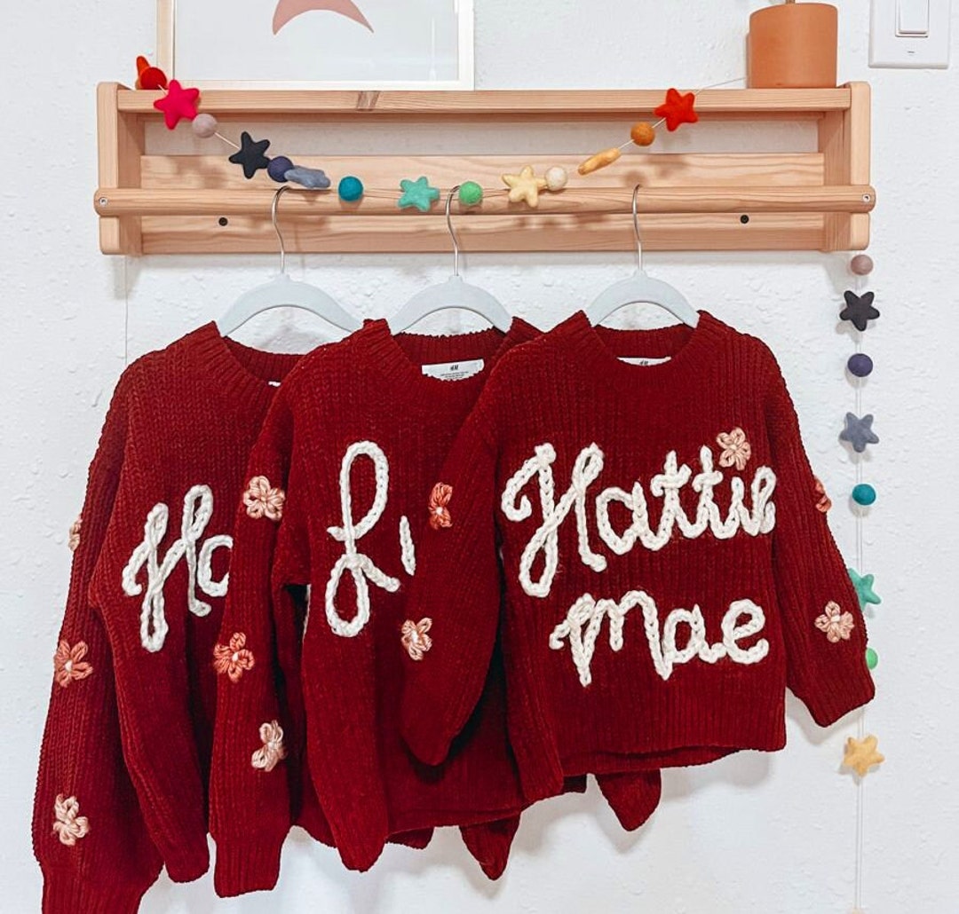 Custom Embroidered Baby Name Sweater Hand Knit Name Sweater for Kids