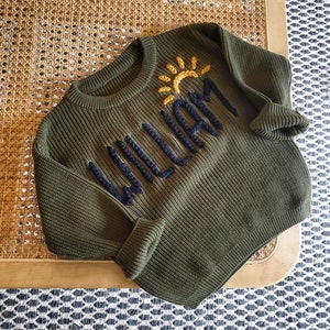 Custom Embroidered Baby Name Sweater | Hand  Knit Name Sweater for Kids | Custom Knit Infant Jumper | Newborn Gift | Christmas gift