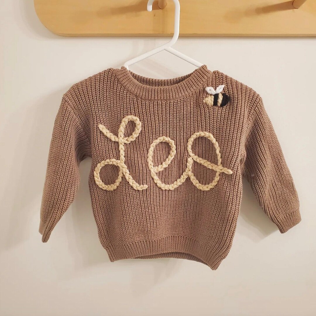 Custom Embroidered Baby Name Sweater Hand Knit Name Sweater for Kids