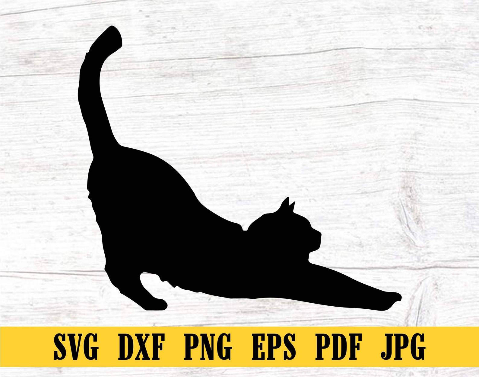 Cat Stretching, Cute Cat SVG, Cat SVG, Black Cat Clipart, Kitty SVG ...