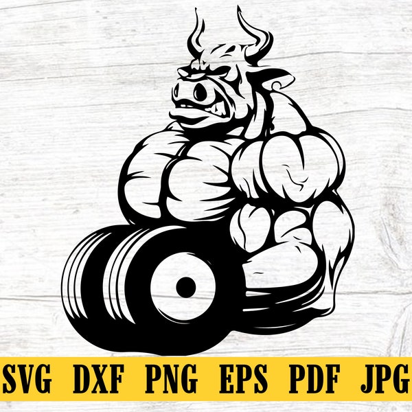 Bull Body Builder svg , Weight Lifter Clipart , Muscle Man ,Cut File,Fitness Coach ,Gift Idea T-shirt Design png , Workout, Physique Stencil