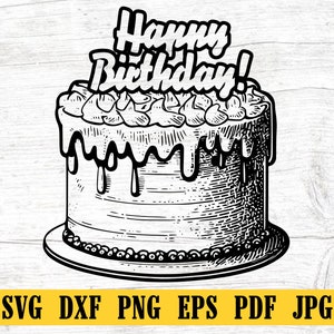 誕生日ケーキ svg、誕生日ケーキ svg、誕生日 svg、パーティー SVG (svg、dxf、eps、png) Cricut、シルエット、商用利用のためのカット ファイル