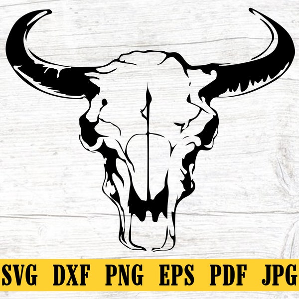 Bison Skull SVG, Cow Skull Svg, Cattle Skull Svg, Bison Skull Clipart, Files for Cricut, Cut Files For Silhouette, Png, Dxf