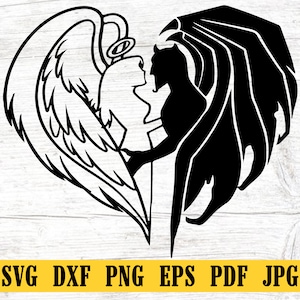 Angel and Devil SVG, Svg Png Dxf Eps Jpg Instant Download for Print Cut Cricut Cameo Silhouette, Angel Demon svg, Gothic svg, Good and Bad.