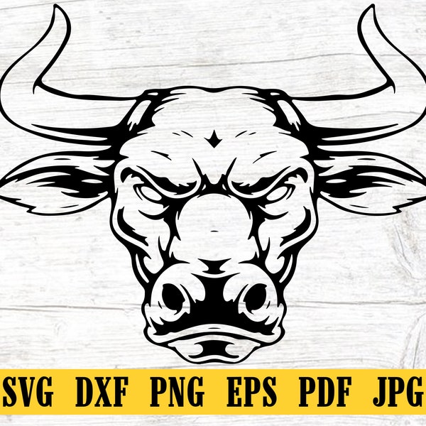 Bull Head SVG, Bull SVG, Bull PNG, Bull Clipart, Raging Bull Cut File, Angry Bull Stencil, Bull Cricut Silhouette Cut File