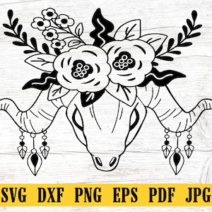 Floral Bison Skull, Bison Svg, Buffalo Svg, Buffalo Head, Buffalo Flowers , Buffalo Silhouette, Animals Silhouette