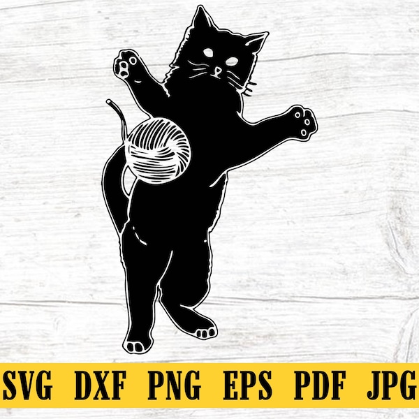 Cat Playing, Ball of yarn and cat, Cute Cat SVG, Cat SVG, Black Cat Clipart, Kitty SVG, Kitten svg, Cat silhouette