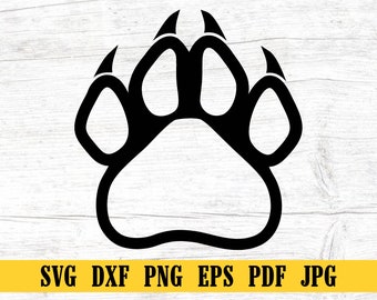 May include: Black silhouette of a paw print with four toes on each side. The paw print is outlined in black and has a white interior.