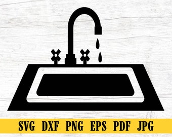 Sink and Faucet, Sink SVG, Sink PNG, Sink and Faucet Clipart, Sink Cut File, Sink Stencil,Sink Cricut Silhouette Cut File,Print At Home