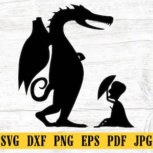 Dragon et chevalier, Dragon SVG, DXF Dragon, Dragon Clipart, Dragon Silhouette, fichiers svg Dragon pour Cricut, ailes de Dragon, Silhouette