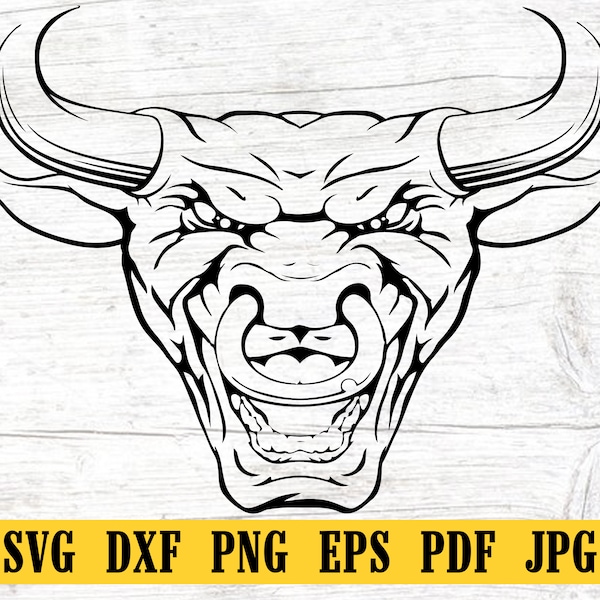 Bull Head SVG, Bull SVG, Bull PNG, Bull Clipart, Raging Bull Cut File, Angry Bull Stencil, Bull Cricut Silhouette Cut File, Print At Home