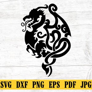 Tribal Dragon SVG, Dragon Tattoo svg, Dragon PNG, Dragon Clipart, Dragon Silhouette, Dragon fichiers svg pour Cricut, Dragon Wings, Silhouette