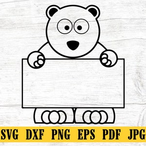 Polar Bear With A Sign,Polar Bear SVG, Polar Bear Cut File, Polar Bear DXF, Polar Bear PNG, Polar Bear Clipart, Silhouette