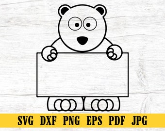 Polar Bear With A Sign,Polar Bear SVG, Polar Bear Cut File, Polar Bear DXF, Polar Bear PNG, Polar Bear Clipart, Silhouette