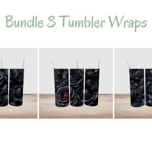 Bundle 3D Black Roses Tumbler Wrap, Rose Tumbler Design, 20 oz Skinny Tumbler Sublimation Design, Straight & Tapered, 3D Tumbler Wrap Bundle