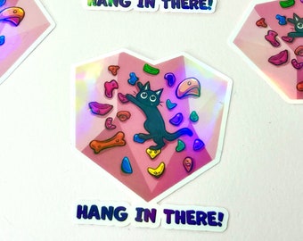 Rock Climb Kitty - Rainbow Holographic Vinyl Sticker