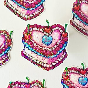 Valentines Heart Cake - Rainbow Holographic Vinyl Sticker